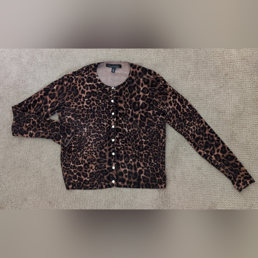 White House Black Market Leopard Print Button Cardigan - Brown & Black
